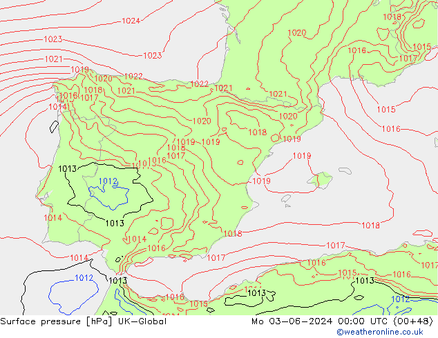 приземное давление UK-Global пн 03.06.2024 00 UTC