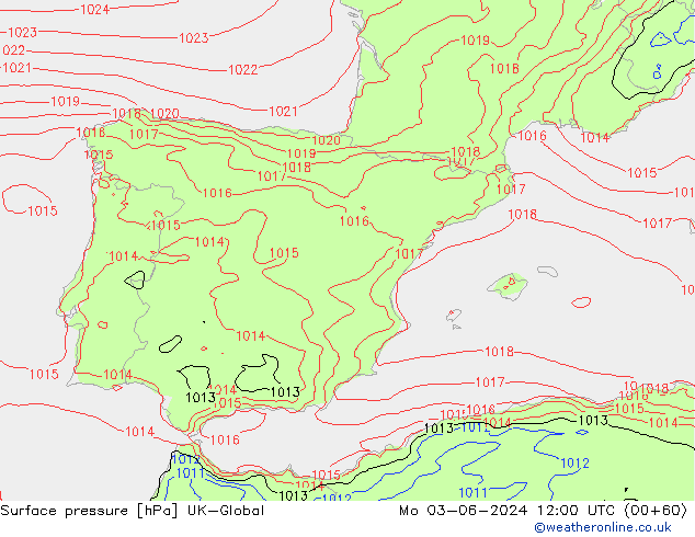 pression de l'air UK-Global lun 03.06.2024 12 UTC