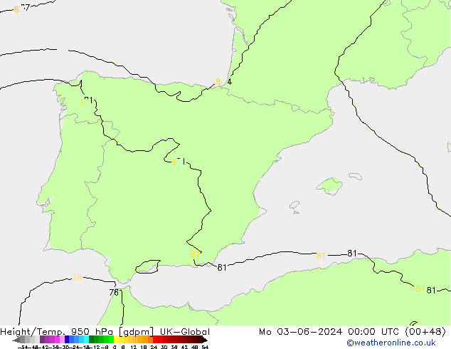 Height/Temp. 950 hPa UK-Global  03.06.2024 00 UTC
