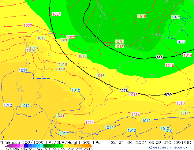 Thck 500-1000гПа UK-Global сб 01.06.2024 09 UTC