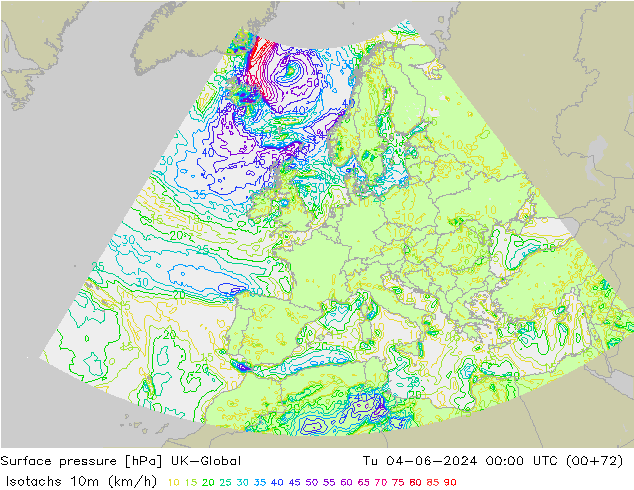 Eşrüzgar Hızları (km/sa) UK-Global Sa 04.06.2024 00 UTC
