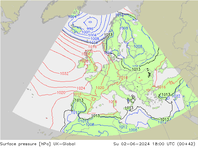 Surface pressure UK-Global Su 02.06.2024 18 UTC