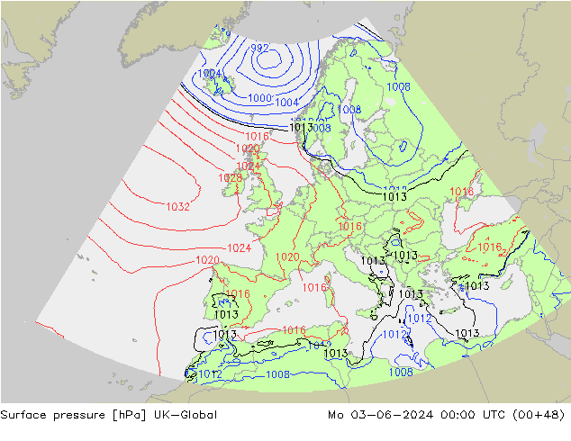 Surface pressure UK-Global Mo 03.06.2024 00 UTC