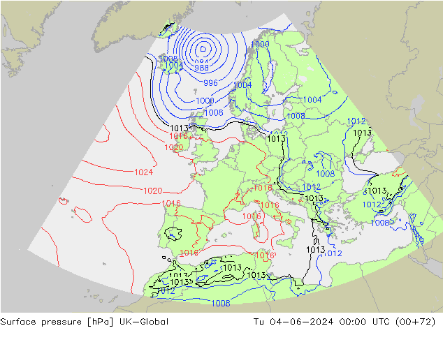 pression de l'air UK-Global mar 04.06.2024 00 UTC