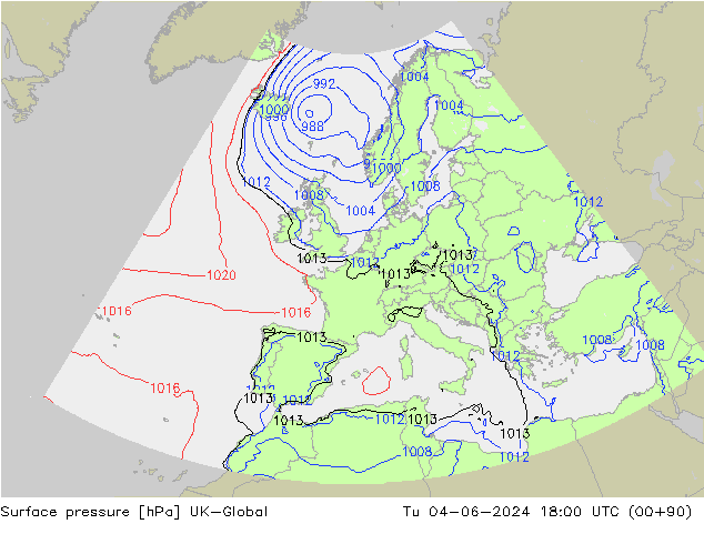 Luchtdruk (Grond) UK-Global di 04.06.2024 18 UTC