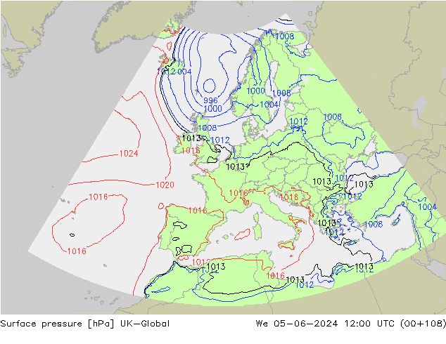 Atmosférický tlak UK-Global St 05.06.2024 12 UTC