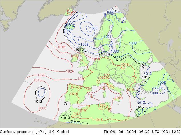 Surface pressure UK-Global Th 06.06.2024 06 UTC