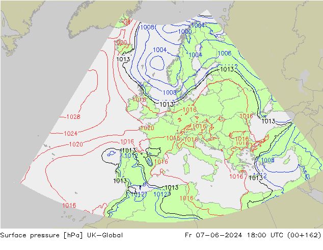 Pressione al suolo UK-Global ven 07.06.2024 18 UTC