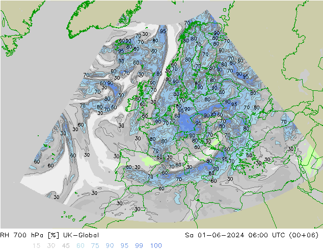 RH 700 hPa UK-Global  01.06.2024 06 UTC