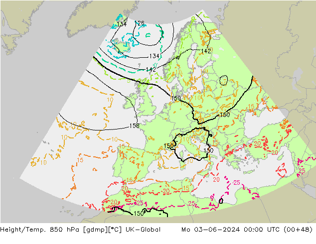 Height/Temp. 850 hPa UK-Global Mo 03.06.2024 00 UTC