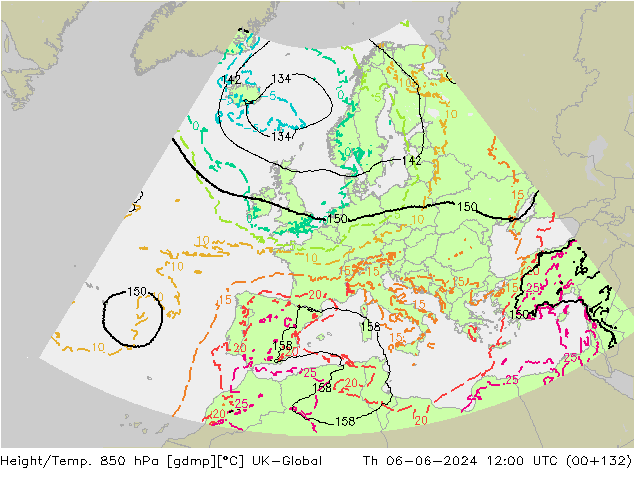 Hoogte/Temp. 850 hPa UK-Global do 06.06.2024 12 UTC