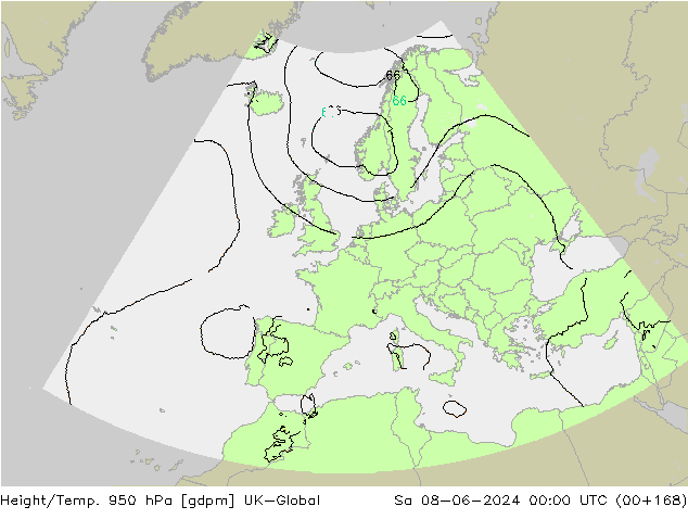 Height/Temp. 950 hPa UK-Global Sa 08.06.2024 00 UTC