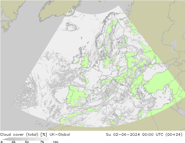 Cloud cover (total) UK-Global Ne 02.06.2024 00 UTC