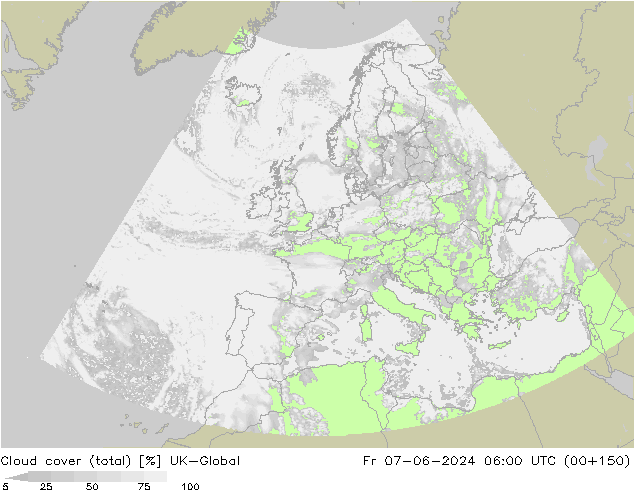 Bewolking (Totaal) UK-Global vr 07.06.2024 06 UTC