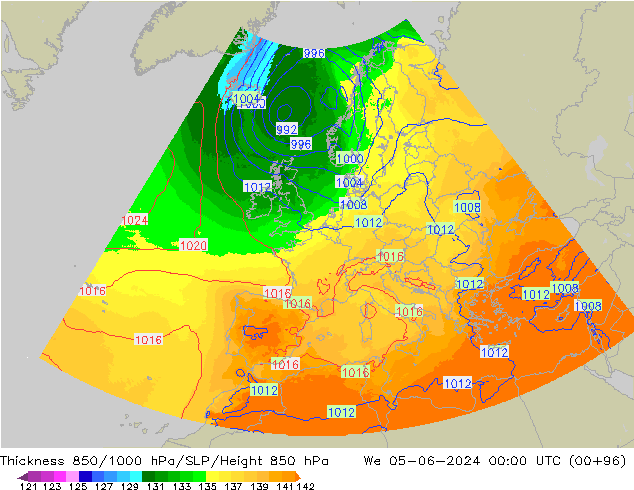 Thck 850-1000 hPa UK-Global We 05.06.2024 00 UTC