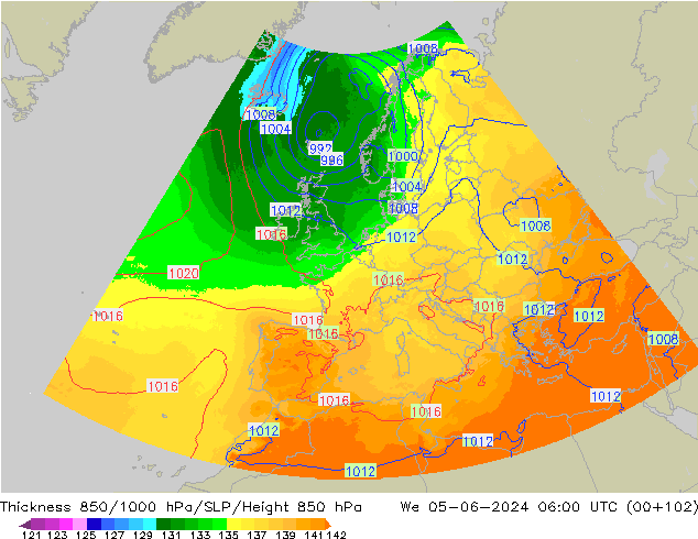 Thck 850-1000 hPa UK-Global  05.06.2024 06 UTC