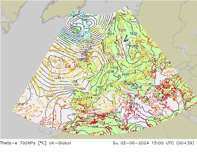 Theta-e 700hPa UK-Global Dom 02.06.2024 15 UTC