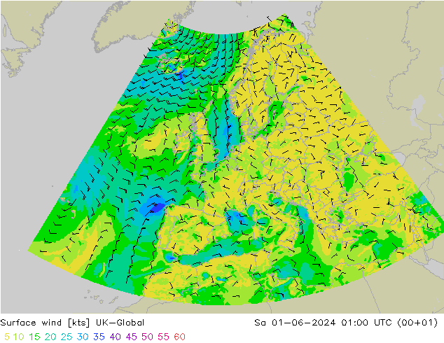 Rüzgar 10 m UK-Global Cts 01.06.2024 01 UTC