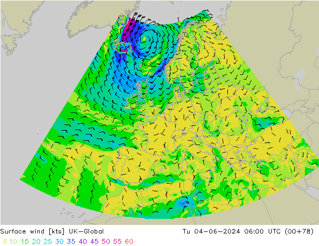 ветер 10 m UK-Global вт 04.06.2024 06 UTC