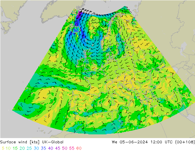 Rüzgar 10 m UK-Global Çar 05.06.2024 12 UTC