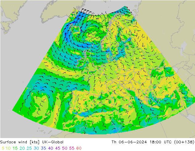 Rüzgar 10 m UK-Global Per 06.06.2024 18 UTC