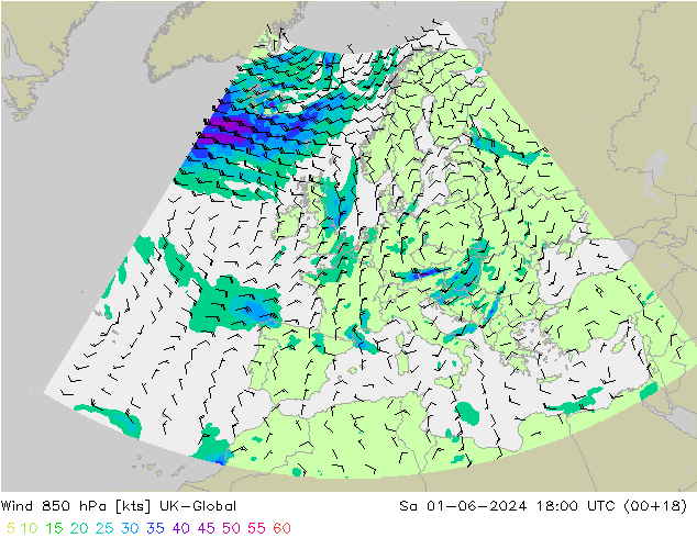 Wind 850 hPa UK-Global Sa 01.06.2024 18 UTC