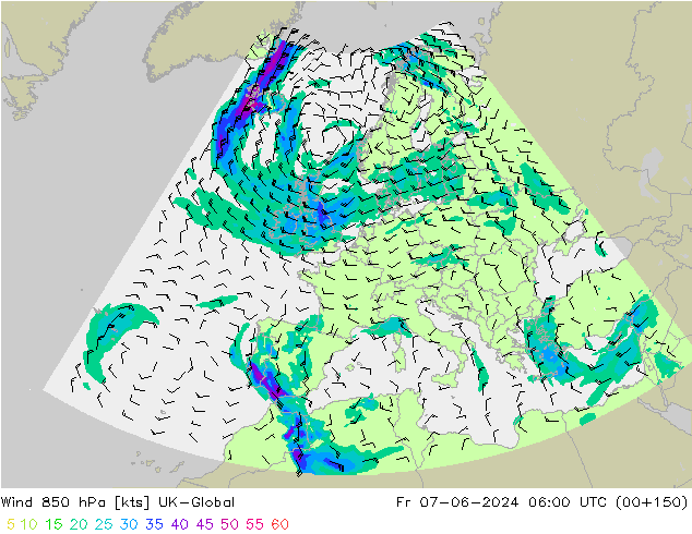 Wind 850 hPa UK-Global vr 07.06.2024 06 UTC