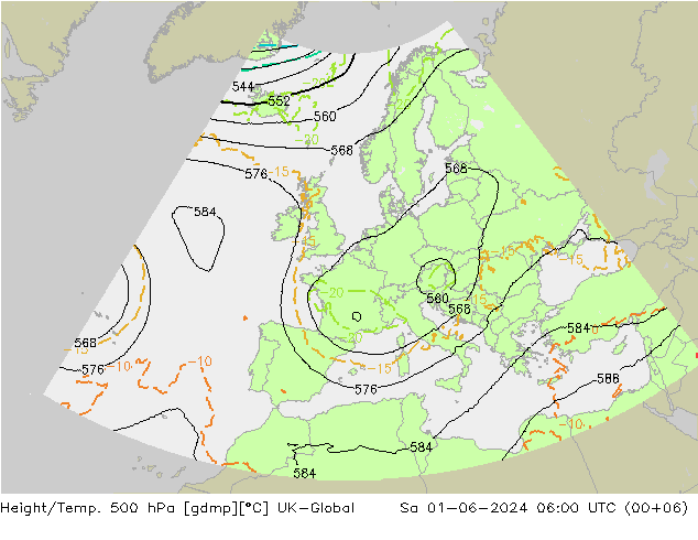 Hoogte/Temp. 500 hPa UK-Global za 01.06.2024 06 UTC