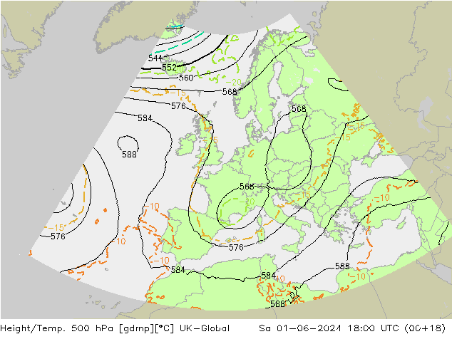 Height/Temp. 500 hPa UK-Global Sa 01.06.2024 18 UTC