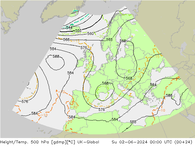 Yükseklik/Sıc. 500 hPa UK-Global Paz 02.06.2024 00 UTC