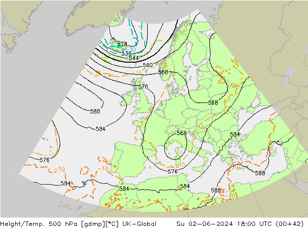 Yükseklik/Sıc. 500 hPa UK-Global Paz 02.06.2024 18 UTC