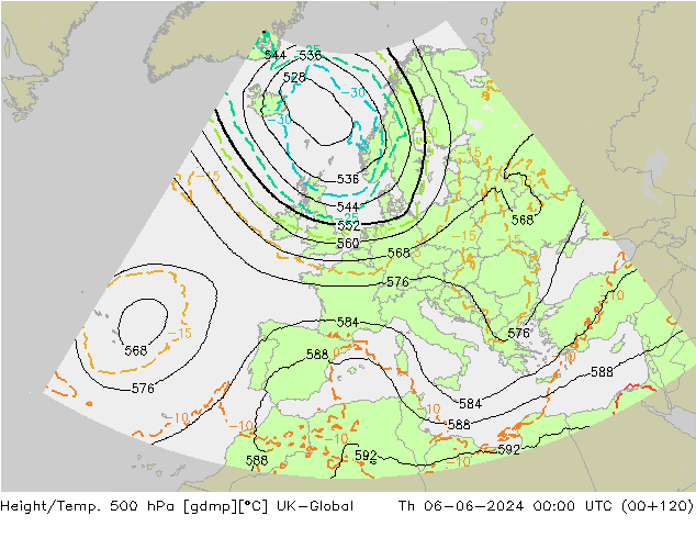 Height/Temp. 500 hPa UK-Global czw. 06.06.2024 00 UTC