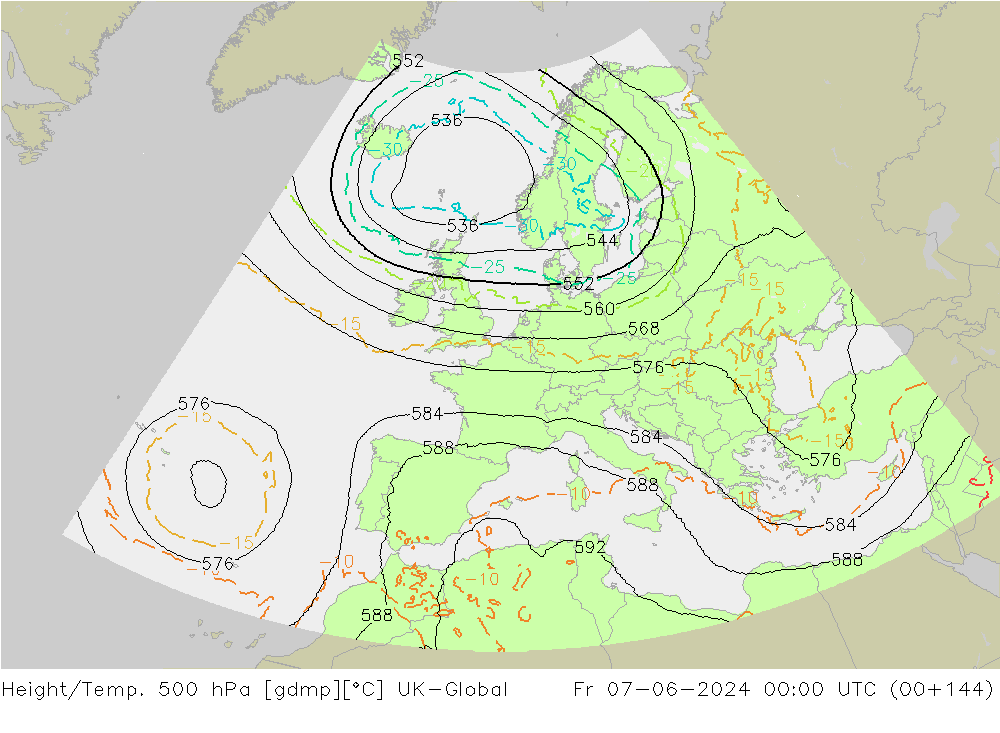 Height/Temp. 500 hPa UK-Global Fr 07.06.2024 00 UTC