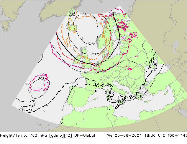 Yükseklik/Sıc. 700 hPa UK-Global Çar 05.06.2024 18 UTC