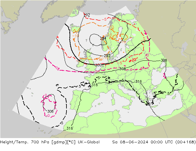 Yükseklik/Sıc. 700 hPa UK-Global Cts 08.06.2024 00 UTC