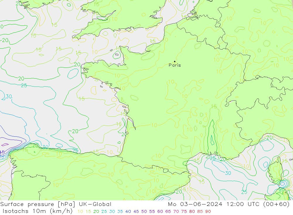 Isotachs (kph) UK-Global Mo 03.06.2024 12 UTC