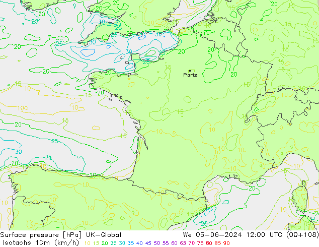 Isotachs (kph) UK-Global Qua 05.06.2024 12 UTC