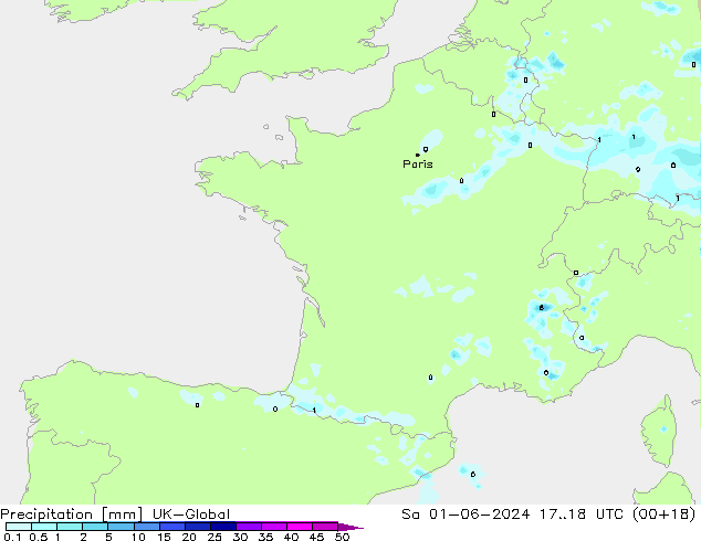 Precipitación UK-Global sáb 01.06.2024 18 UTC