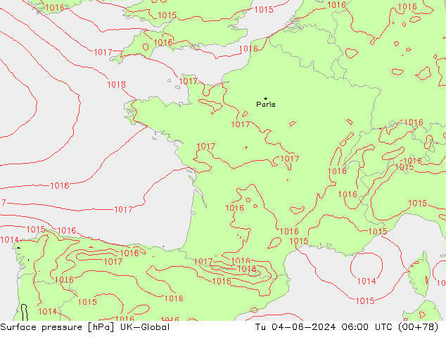 Pressione al suolo UK-Global mar 04.06.2024 06 UTC