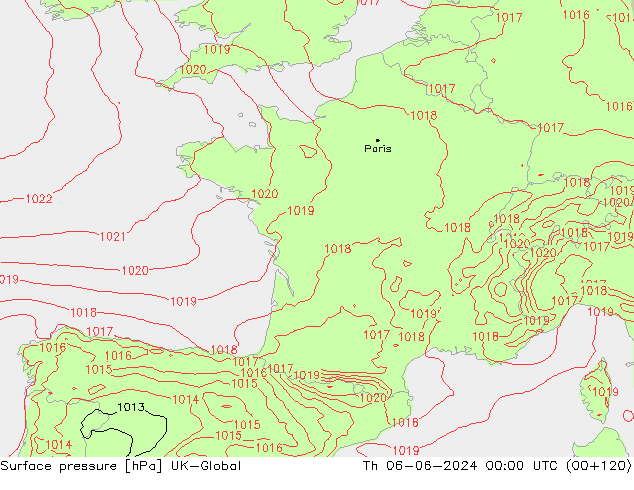 Surface pressure UK-Global Th 06.06.2024 00 UTC