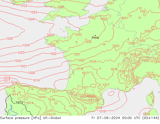 Presión superficial UK-Global vie 07.06.2024 00 UTC