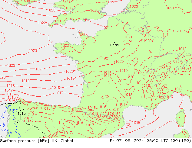 Surface pressure UK-Global Fr 07.06.2024 06 UTC