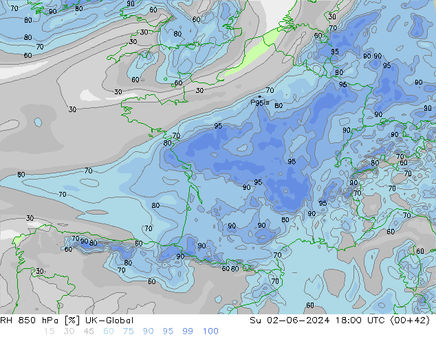 RH 850 hPa UK-Global So 02.06.2024 18 UTC