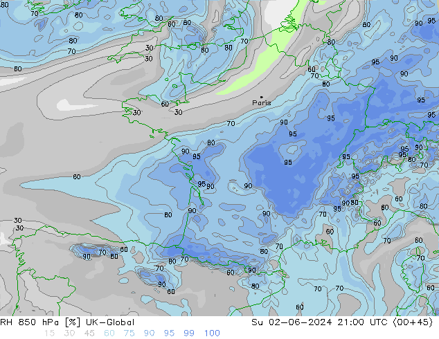 RH 850 hPa UK-Global Dom 02.06.2024 21 UTC