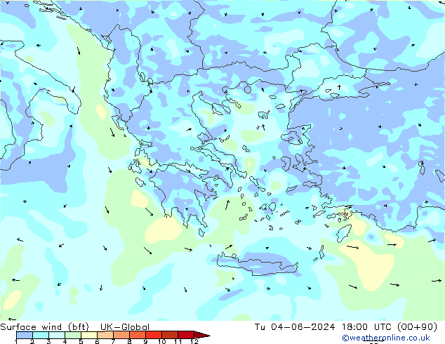Rüzgar 10 m (bft) UK-Global Sa 04.06.2024 18 UTC