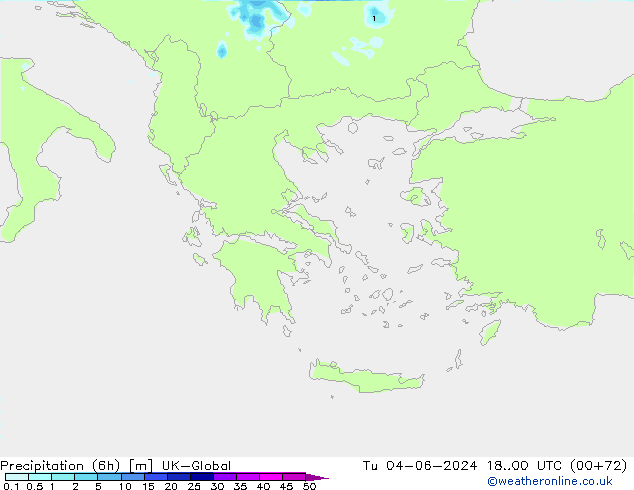 Precipitation (6h) UK-Global Út 04.06.2024 00 UTC