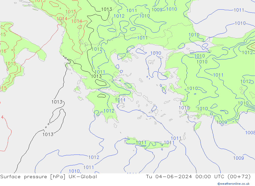 Atmosférický tlak UK-Global Út 04.06.2024 00 UTC