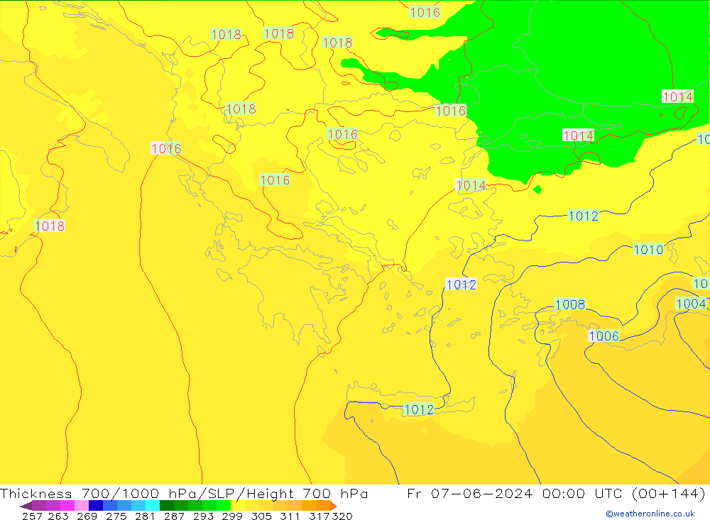 Thck 700-1000 hPa UK-Global Sex 07.06.2024 00 UTC