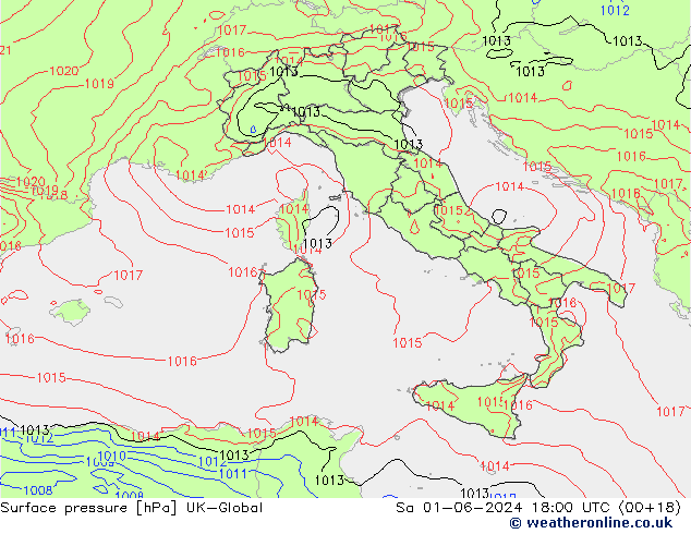приземное давление UK-Global сб 01.06.2024 18 UTC