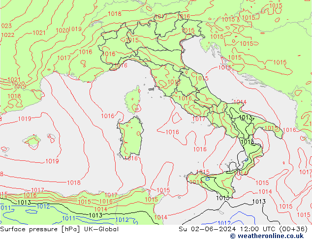 Luchtdruk (Grond) UK-Global zo 02.06.2024 12 UTC